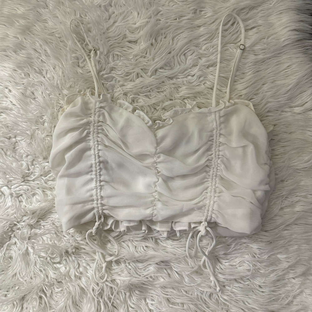 American Threads White ruffle tank top size Small